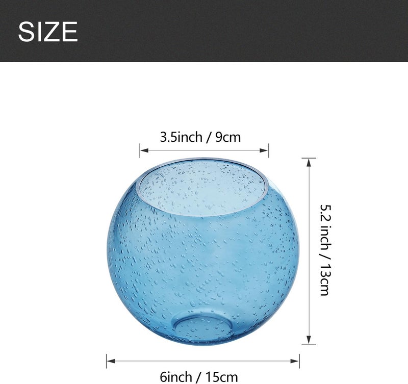 BinoBro 3 Pack Fixture Replacement Globe Shade, 6 Inch Diameter, E26 Base 1-5/8 Inch Fitter, Glass Globe Lampshade Cover for Pendant Wall Sconce Chandelier Vanity Light (3 Pack 6 Inch Blue Seeded Glass) - Image 2